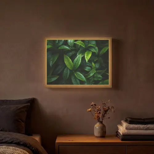 Bladeren - Regendruppels - Licht - Groen Light Box met batterij (Wandlamp) middel -sfeer4