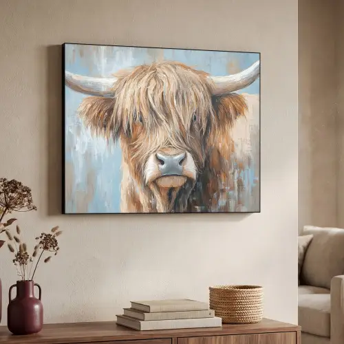 Schotse hooglander - Dieren - Koe - Street art Textielframe zwart klein -sfeer3