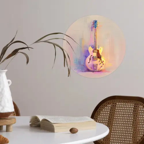 Gitaar - Pastel - Schilderachtig Wandcirkel behangsticker klein -sfeer3