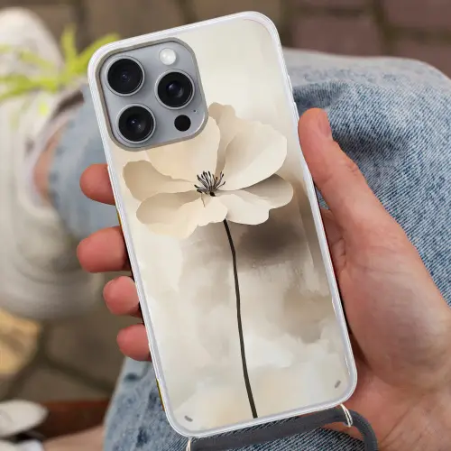 Bloem - Beige - Verf - Schaduw Hoesje iPhone 16 Pro Max met koord klein -sfeer3