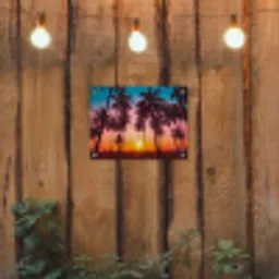 Palmboom - Zonsondergang - Horizon - Strand - Oranje - Roze tuinposter los doek klein -sfeer1
