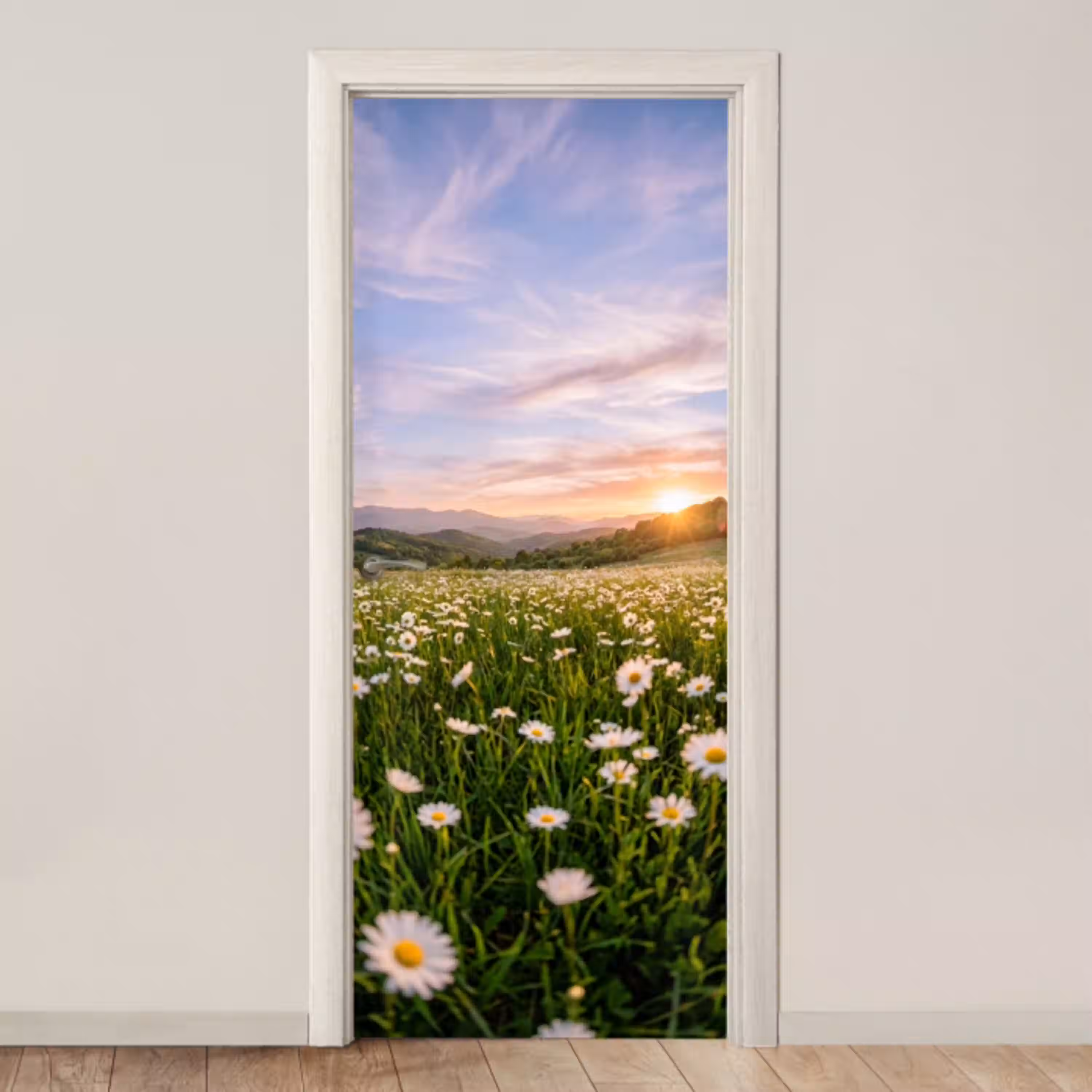 Madelief - Veld - Heuvels - Groen deurposter klein -3d_beige