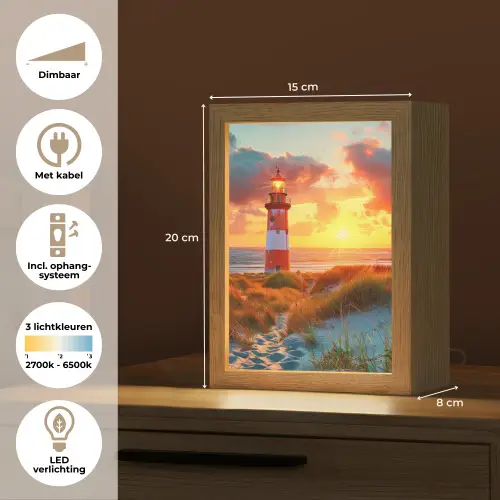 Vuurtoren - Zonsondergang - Duinen - Horizon Light Box met kabel (Tafellamp) klein -USP_NL