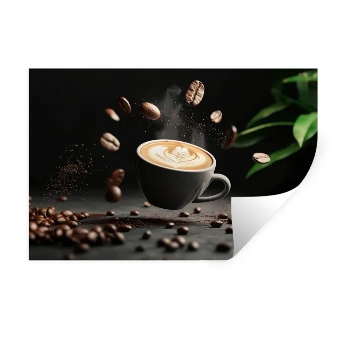 Cappuccino - Kop - Bonen - Bruin Muursticker klein -3d