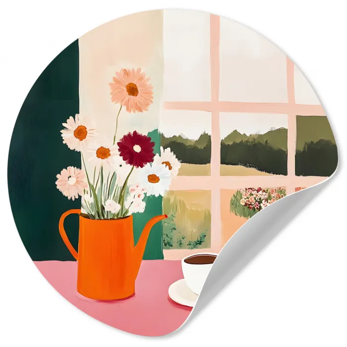 Bloemen - Koffie - Raam Wandcirkel behangsticker klein -3d