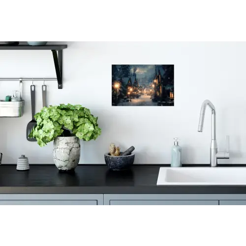 Winterdorp - Sneeuw - Donker Muursticker klein -keuken