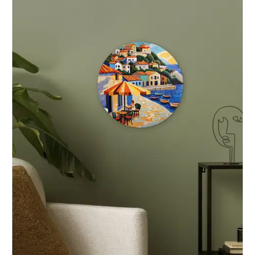 Kustdorp - Huisjes - Mozaïek - Zee Wandcirkel kunststof plaat 5mm dik klein -sfeer3