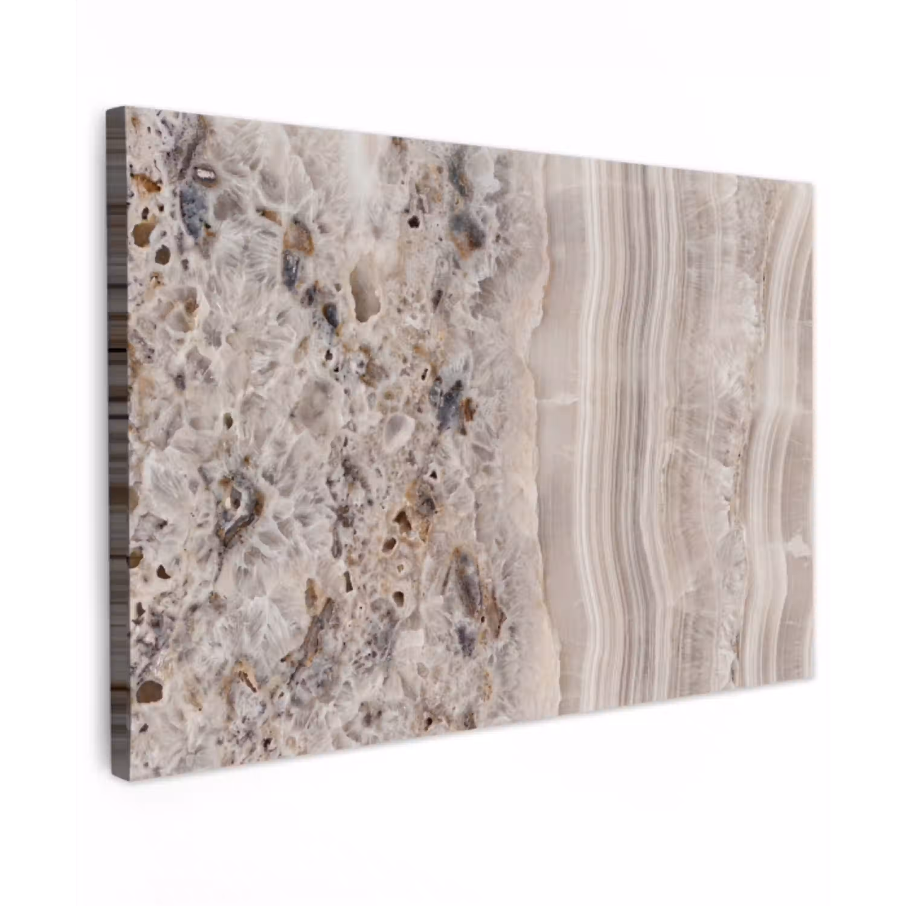 Steen - Textuur - Abstract - Beige - Wit Tuinposter op houten frame 2 cm dik klein -3d