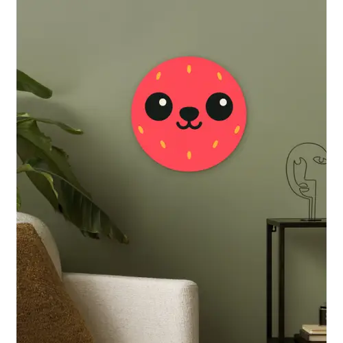 Kat - Aardbei - Cartoon Wandcirkel kunststof plaat 5mm dik klein -sfeer3