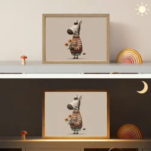 Zebra - Zonnebloemen - Warm Light Box met batterij (Wandlamp kind) middel -sfeer3_kind