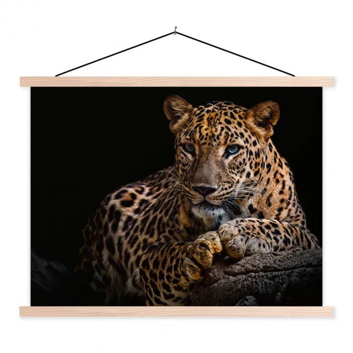 Wilde dieren - Panter - Portret - Zwart - Dieren textielposter latten blank klein -3d
