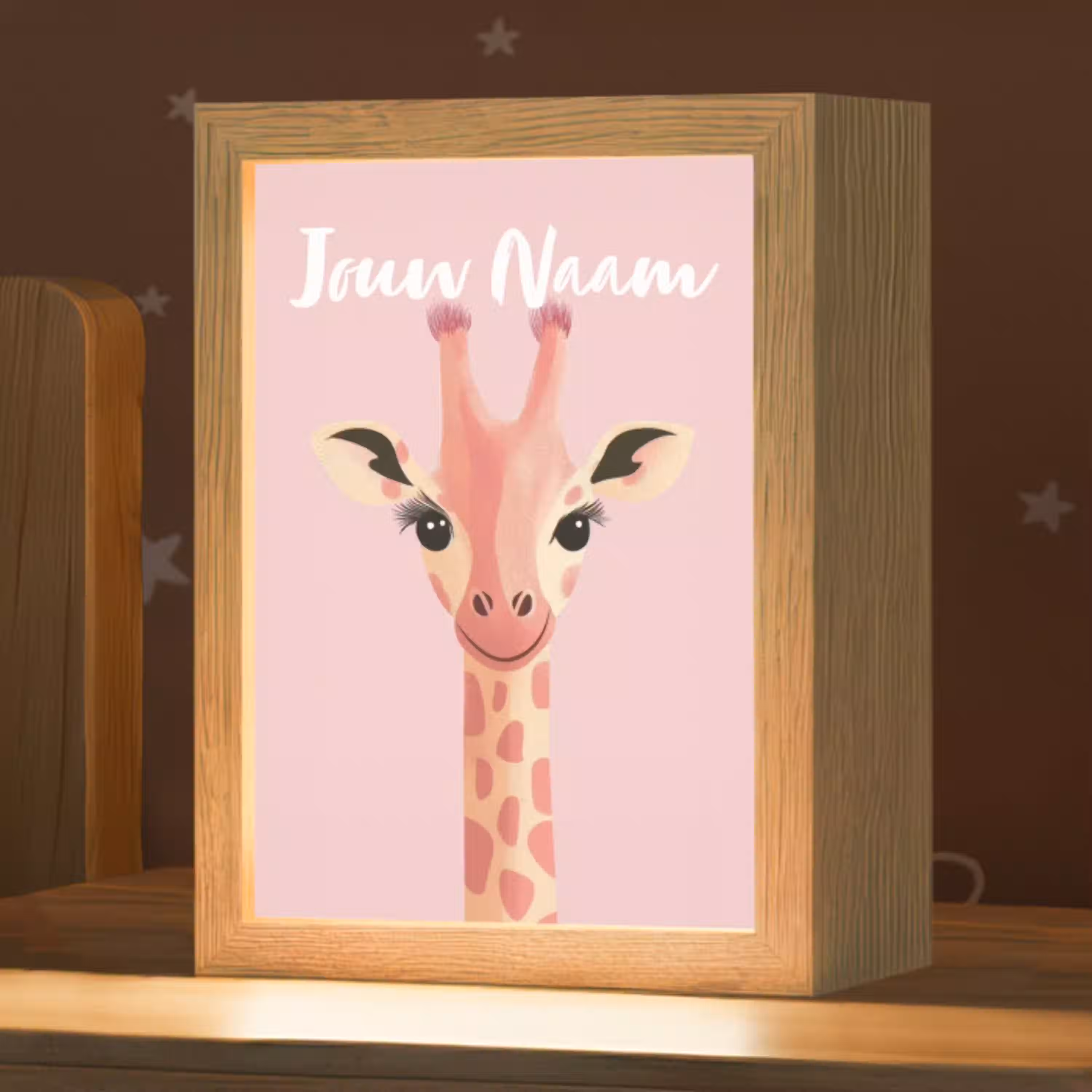 Giraffe - Illustratie - Roze Light Box met kabel (Kinderlampje) klein -zzz_3d_website