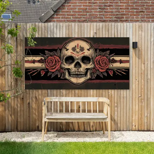 Schedel - Rozen - Gotisch Tuinposter op houten frame 2 cm dik xxl -sfeer4