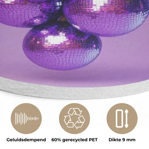 Druif - Disco - Glitter - Paars Akoestische PET Vilt - Rond klein -closeup_NL