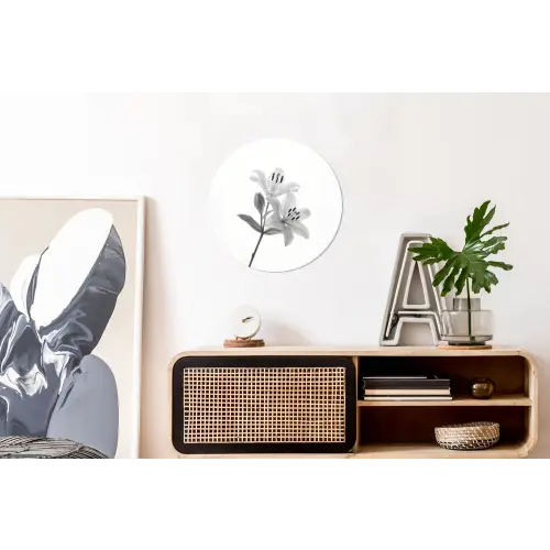 Lelies - Elegant - Zwart - Wit Wandcirkel aluminium klein -kantoor