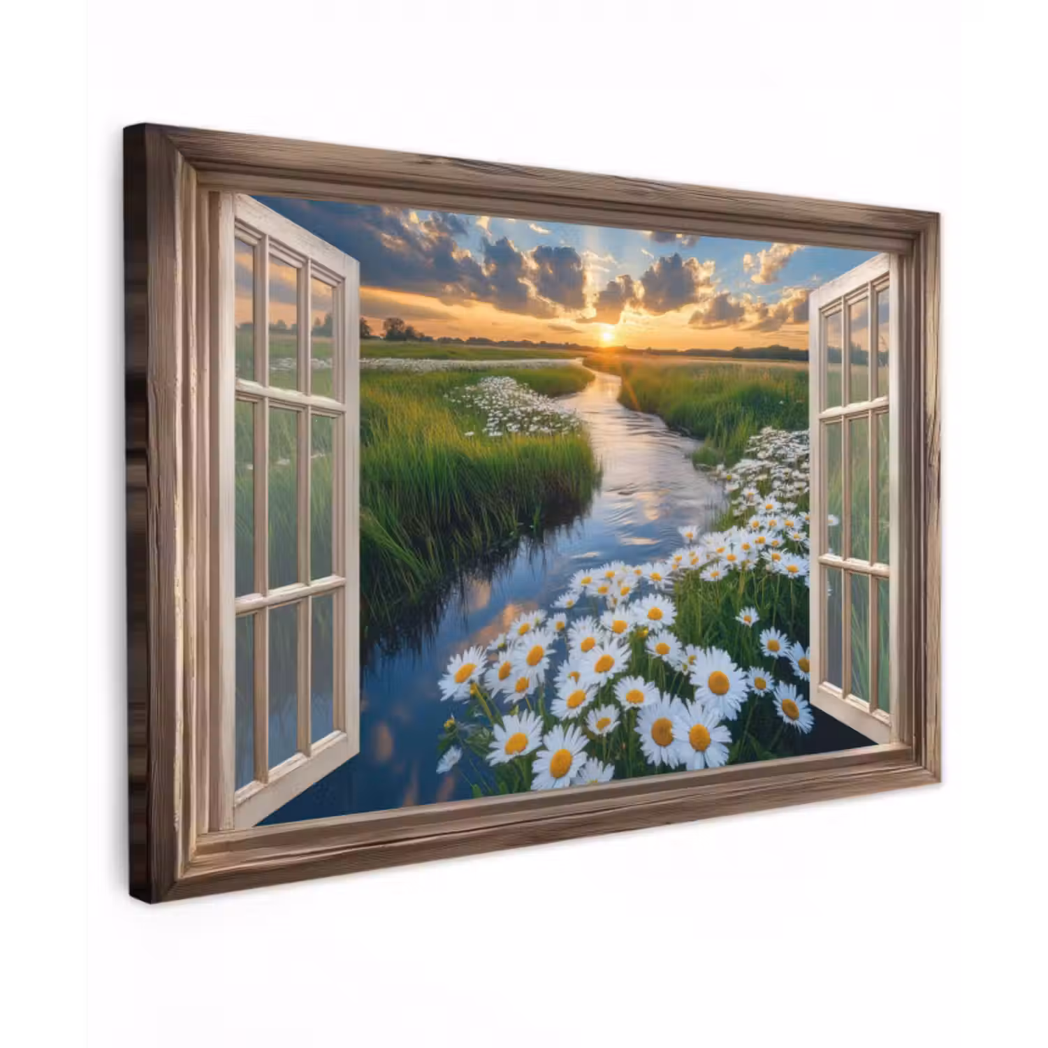 Outdoor Leinwand - Aussicht - Landschaft - Fenster - Wasser - Sonnenuntergang
