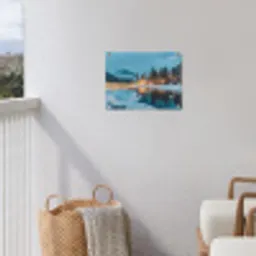 Winterlandschap - Natuur - Huis - Bergen - Sneeuw tuinposter los doek klein -sfeer8