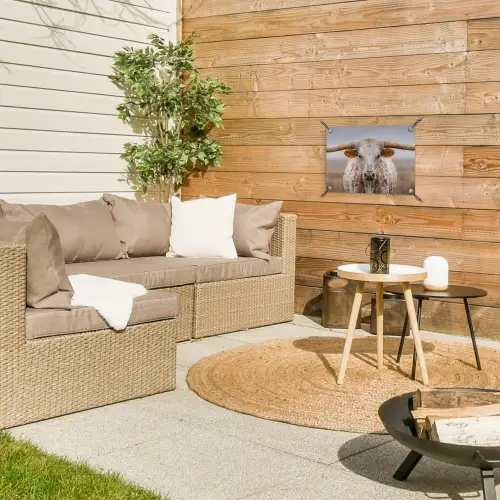 Longhorn - Grasveld - Dier tuinposter los doek klein -sfeer4