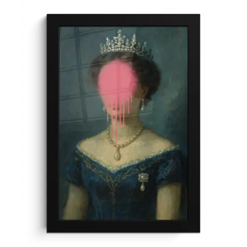 Kroon - Roze druipend verf - Portret fotolijst zwart zonder passe partout klein -3d