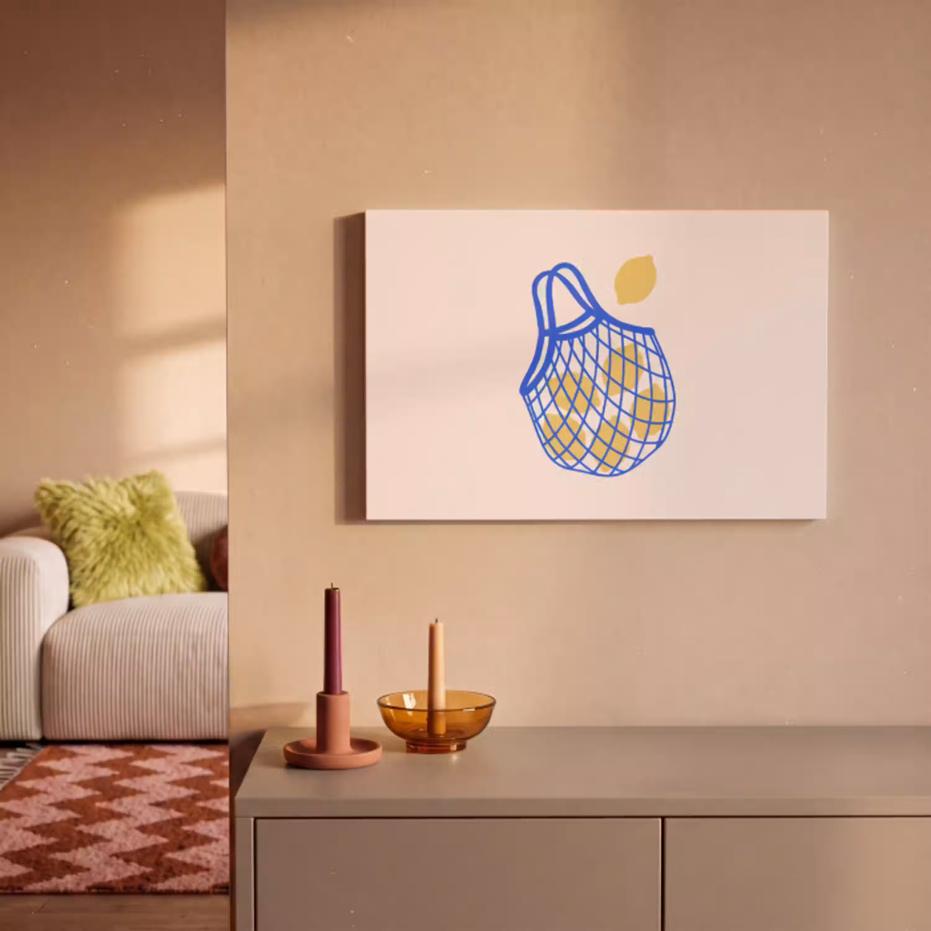 Eten - Citroen - Boodschappen - Abstract - Geel - Blauw canvas 2cm klein -sfeer1