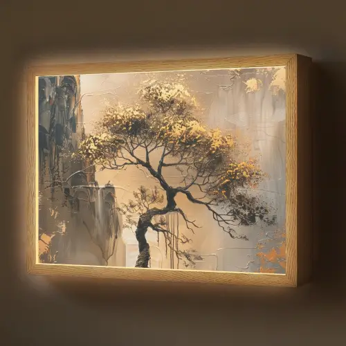 Boom - Goud - Landschap - Verf Light Box met batterij (Wandlamp) middel -z3d_website