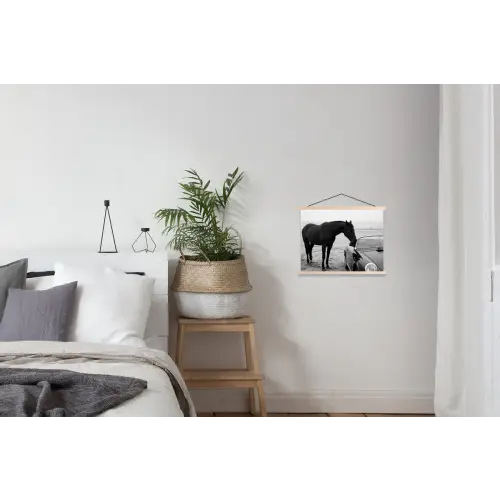 Paard - Auto - Zwart - Wit textielposter latten blank klein -woonkamer