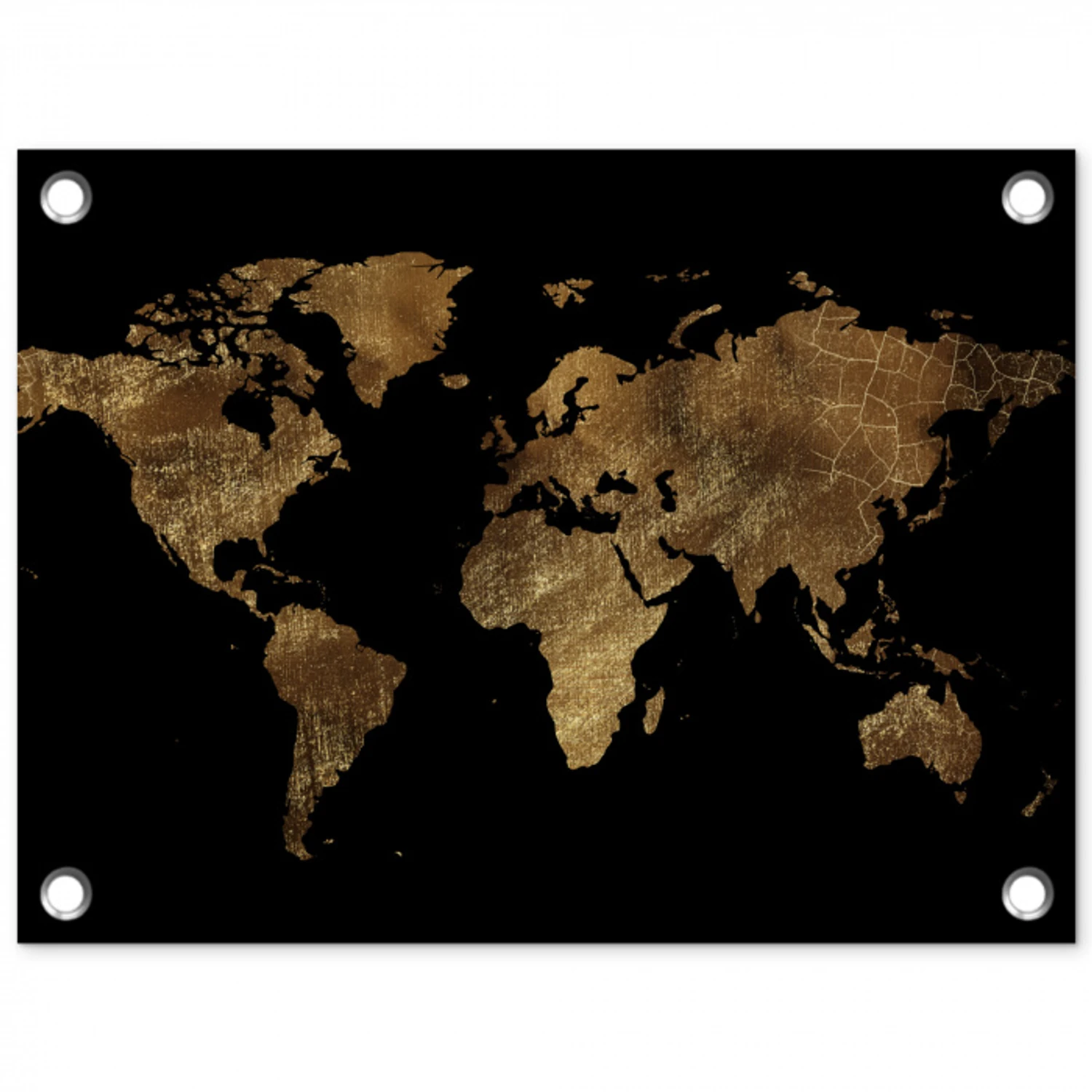 Wereldkaart - Goud - Luxe - Aarde - Zwart tuinposter los doek klein -3d