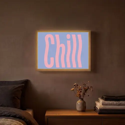 Chill - Roze - Blauw - Golvend Light Box met batterij (Wandlamp) middel -sfeer4