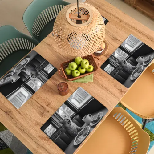 Kat - Koffie - Brood - Zwart Placemat vinyl groot -zzsfeer5_Kitchenyeah-website