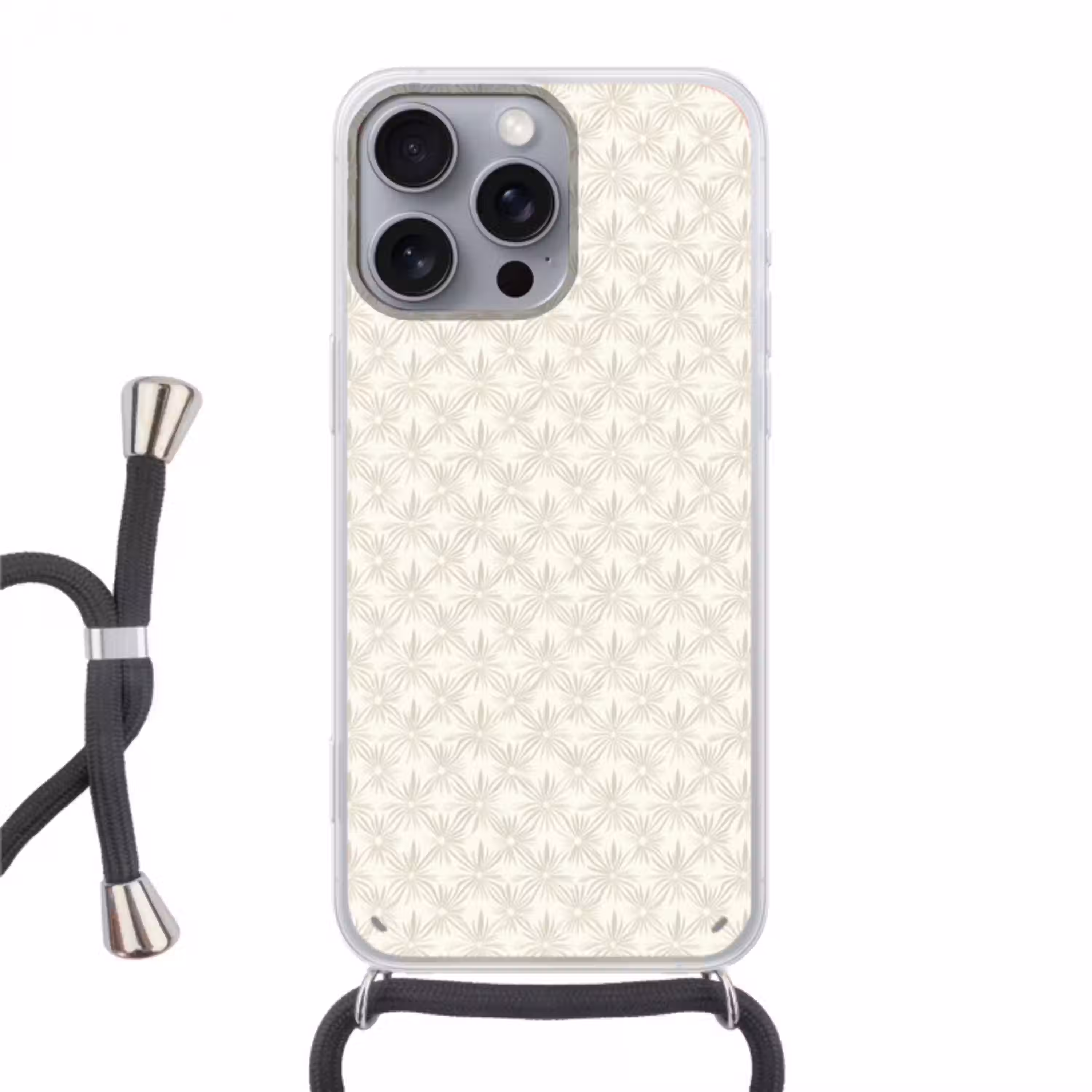 Patroon - Bloemen - Beige Hoesje iPhone 16 Pro Max met koord klein 804 -3d