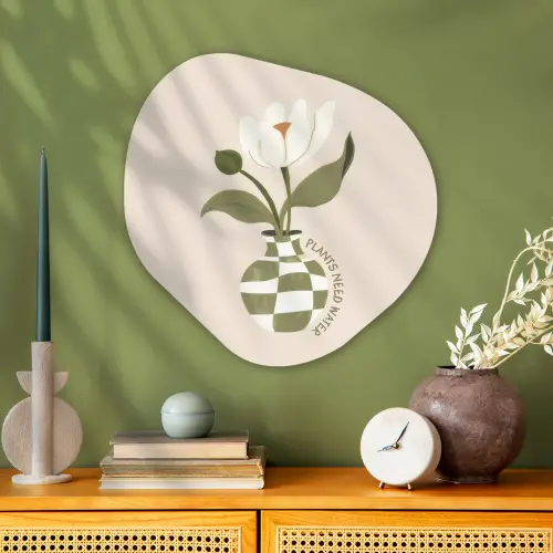 Bloem - Wit - Vaas - Quote Wandcirkel Organisch Plexiglas middel -sfeer2