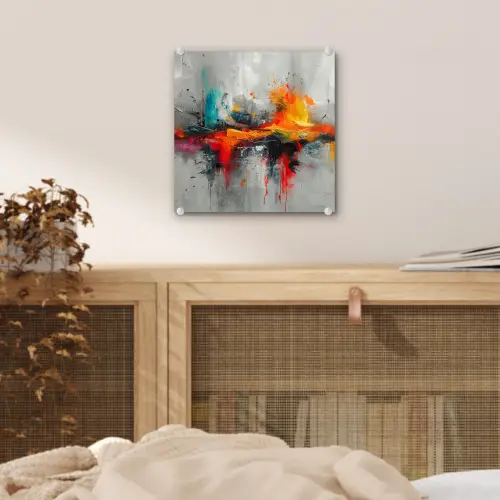 Moderne kunst - Oranje - Grijs - Abstract plexiglas 5mm klein -sfeer4