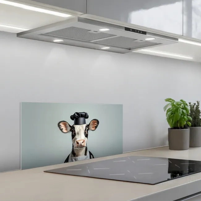 Koe - Zwart - Wit - Kok keuken achterwand spatscherm klein -3d_schuin