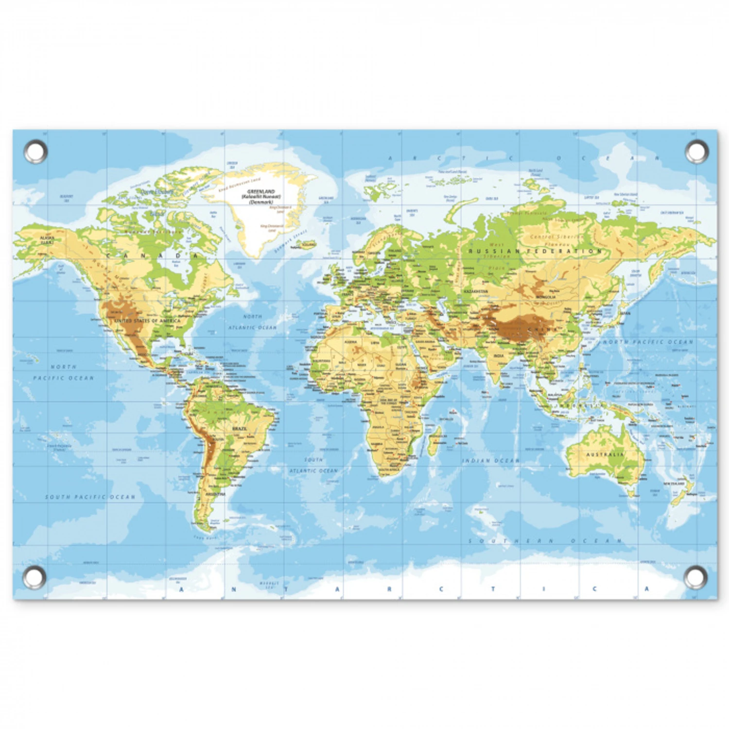 Wereldkaart - Staatkundig - Blauw - Aarde - Educatief tuinposter los doek klein -3d