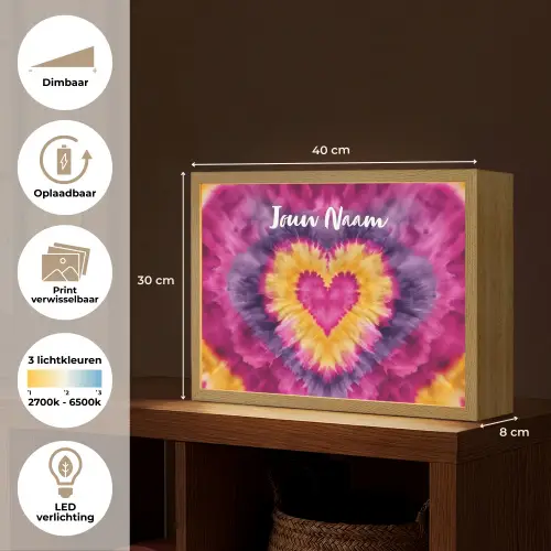 Tie dye - Hartvorm - Vlammen - Paars Light Box met batterij (Wandlamp kind) middel -USP_websiteoverzichtNL