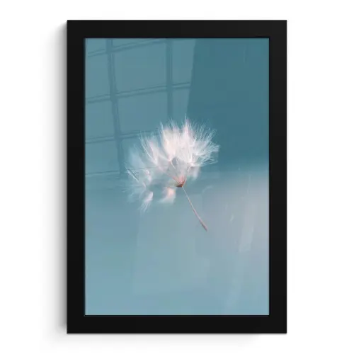 Paardenbloempluisje - Blauw - Lucht fotolijst zwart zonder passe partout klein -3d