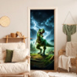 Dino - Jongens - Groen - Blauw - T-Rex deurposter klein -sfeer2