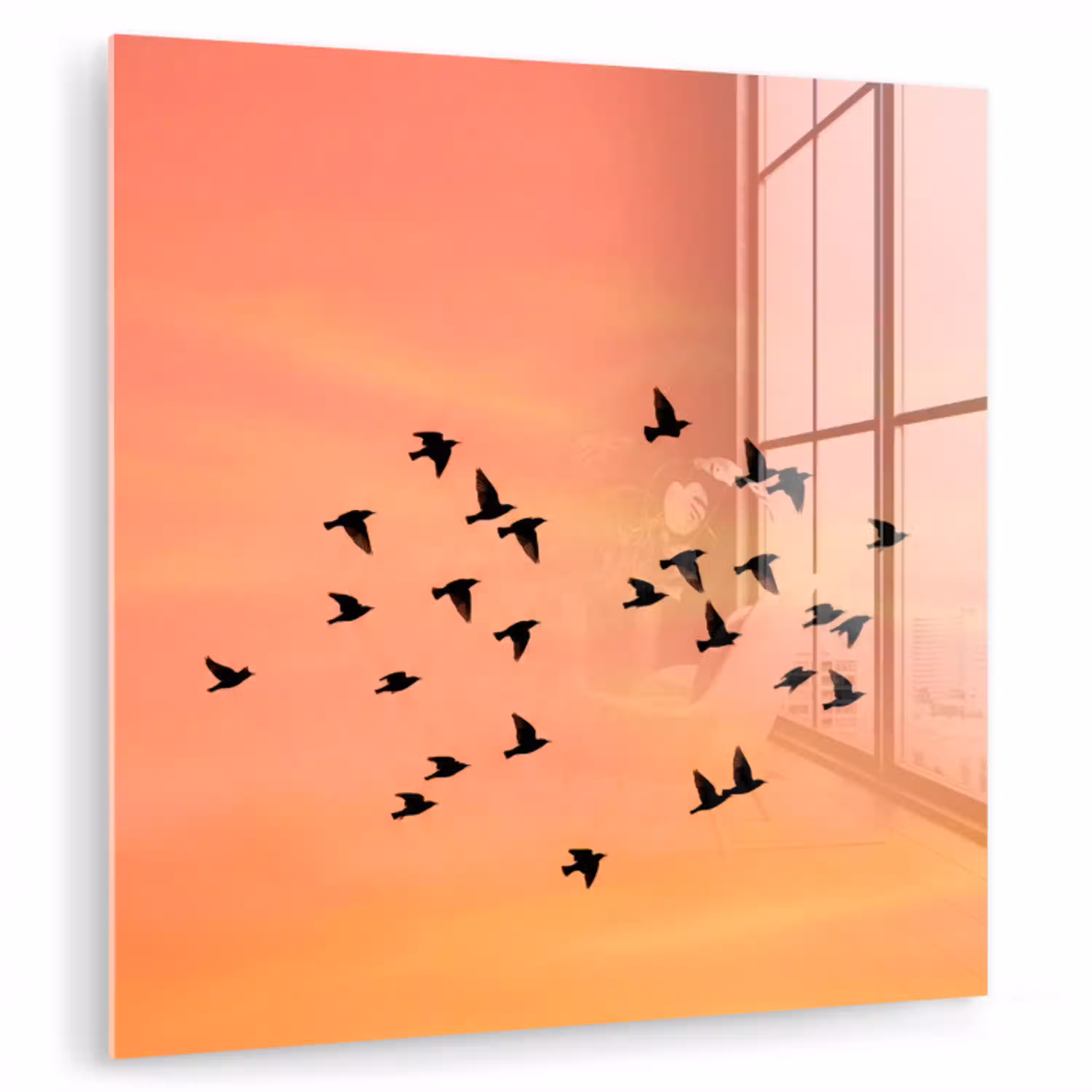Zwerm - Vogels - Oranje plexiglas 5mm klein -zzzproduct_nieuw