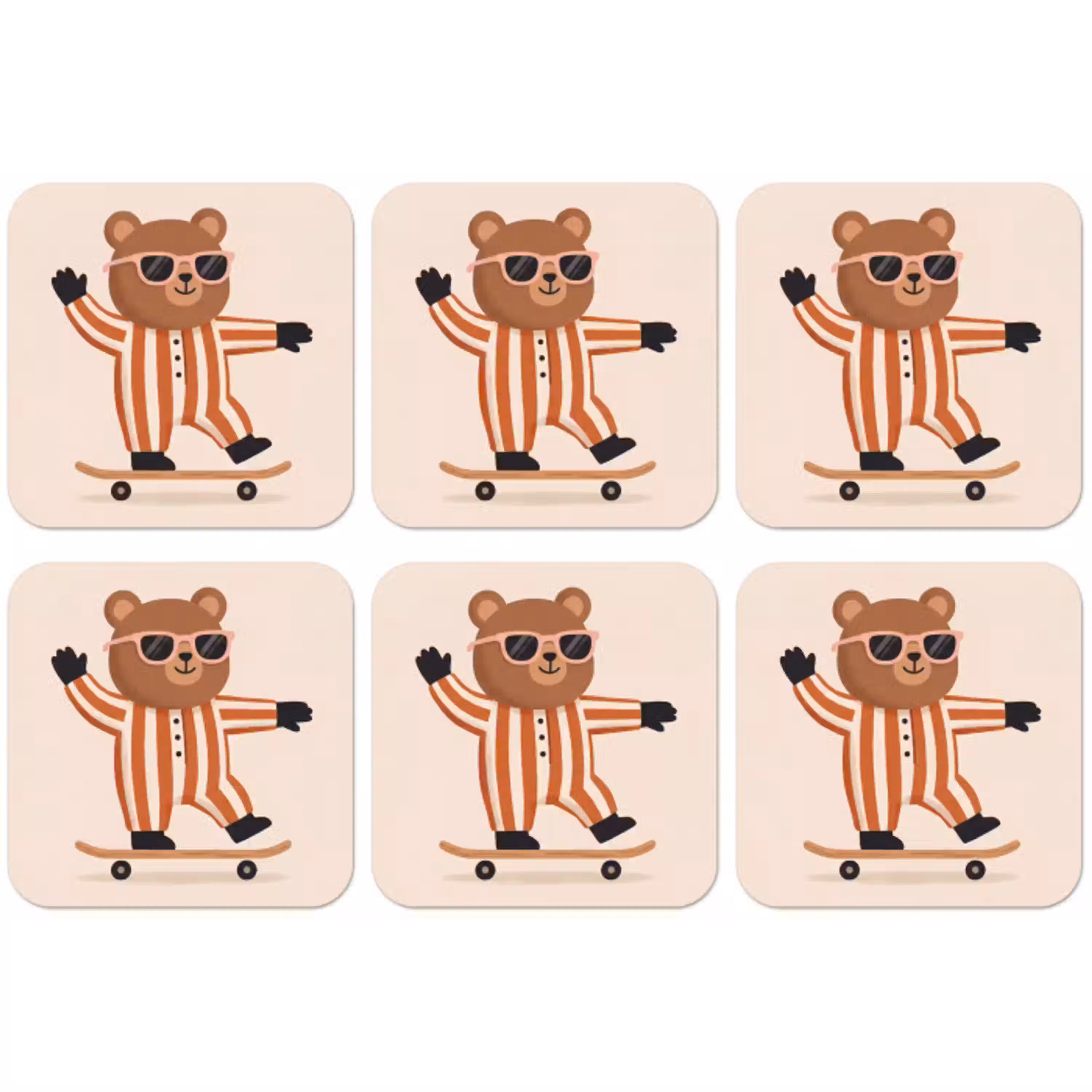 Dieren - Skateboard - Spel - Cartoon - Roze onderzetter kurk middel -zkaufland3dotto