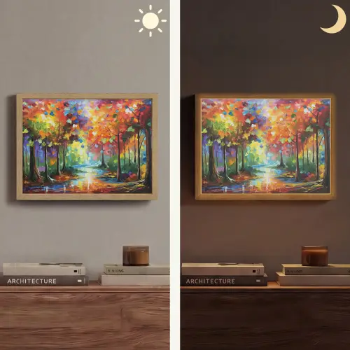 Landschap - Bos - Kleuren - Natuur Light Box met batterij (Wandlamp) middel -sfeer3