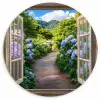 Doorkijk - Hortensia - Pad - Natuur Wandcirkel kunststof plaat 5mm dik klein -3d