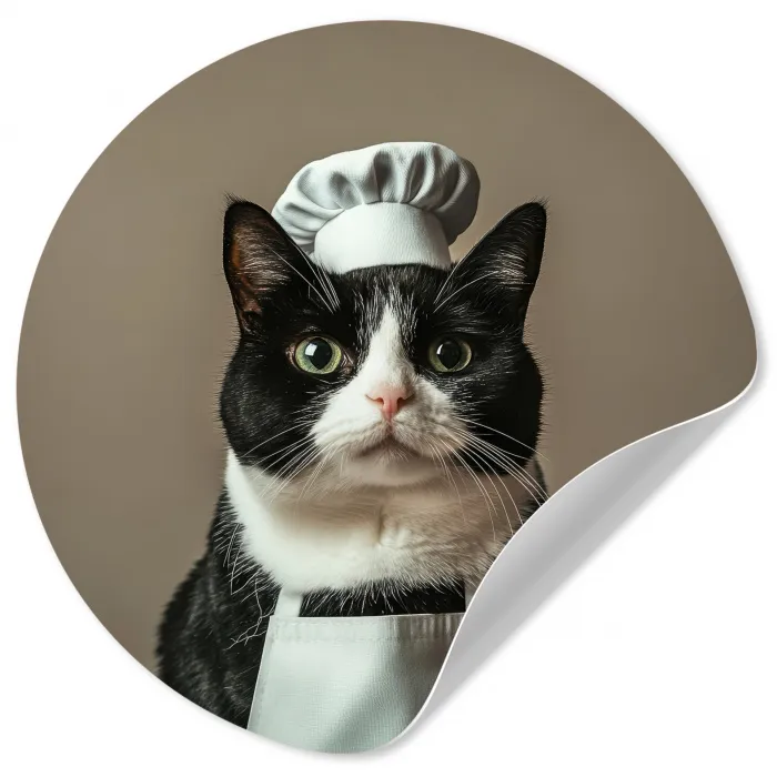 Kat - Kokskleding - Zwart - Wit Wandcirkel behangsticker klein -3d