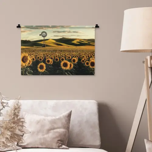 Zonnebloem - Veld - Windmolen Wandkleed katoen klein -sfeer4