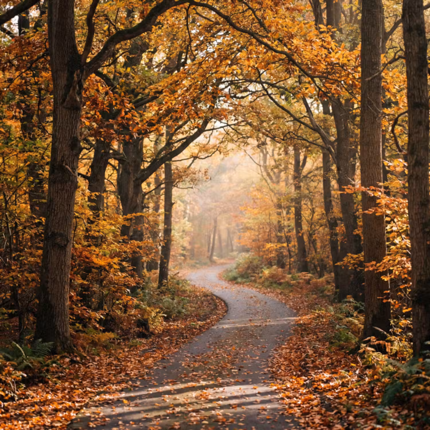 Behang - Bospad - Herfstbos - Bladeren - Oranje - Nostalgisch