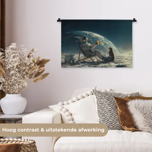 Astronaut - Kat - Glas - Stoel Wandkleed katoen klein -sfeer1