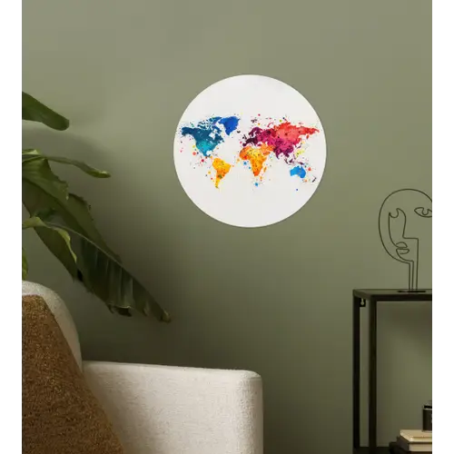 Wereldkaart - Graffiti - Kleurrijk Wandcirkel behangsticker klein -sfeer2