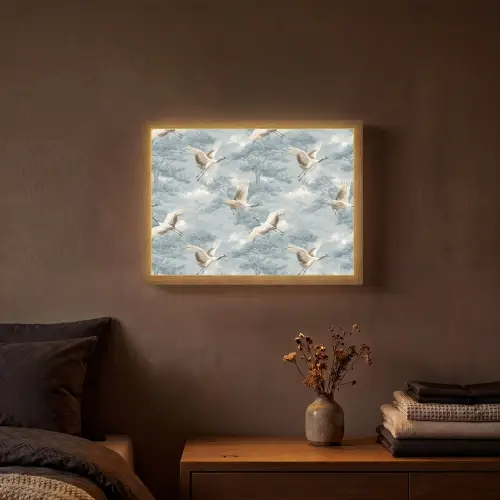 Wolken - Kraanvogels - Blauw Light Box met batterij (Wandlamp) middel 907 -sfeer4