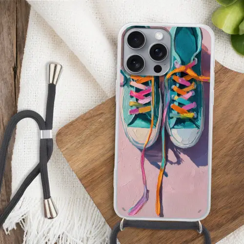 Sneakers - Veters - Kleurrijk - Schaduw Hoesje iPhone 16 Pro Max met koord klein -sfeer4
