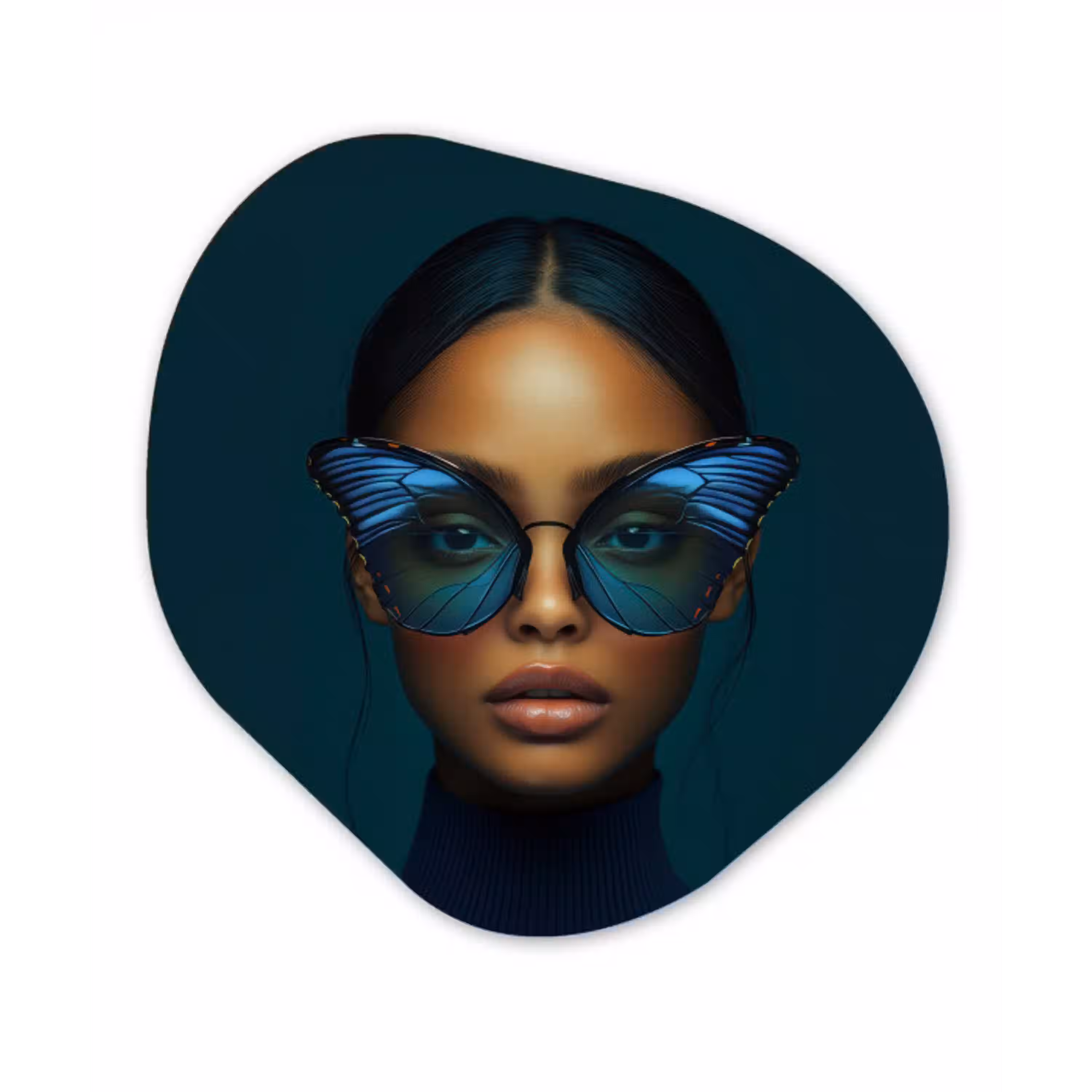 Vrouw - Vlinder - Bril - Blauw - Modern - Portret Wandcirkel Organisch Forex 3mm klein -3d