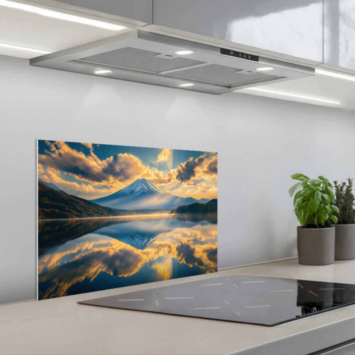 Kitchen splashback for hob - Mountain - River - Sunset | Kitchenyeah.co.uk